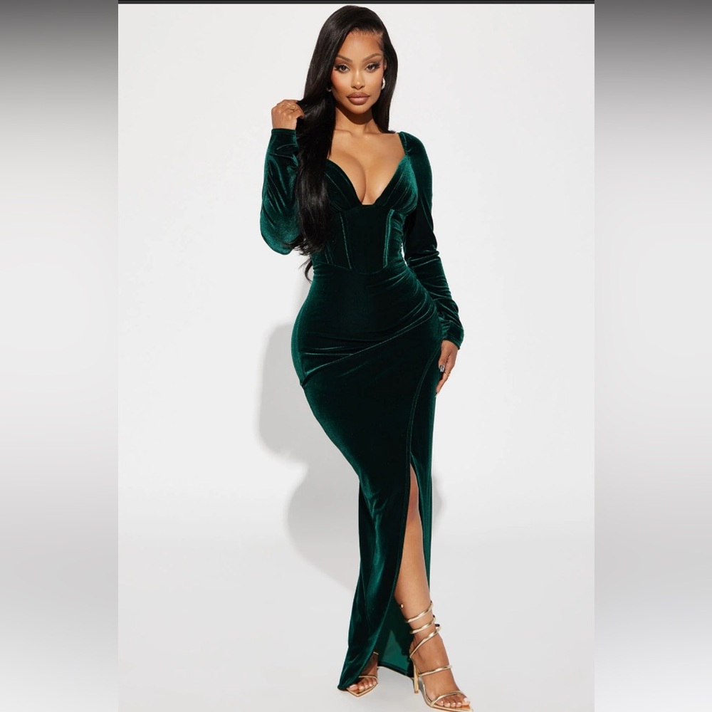 Phiona Velvet Maxi Dress - Hunter